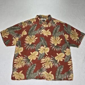 Tommy Bahama Relax Hawaiian Red Silk Floral Aloha Shirt Mens Large Travel Casual